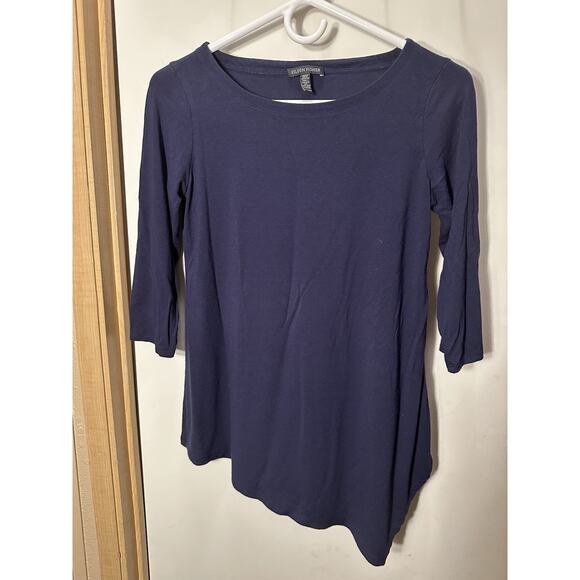 Eileen Fisher Asymmetrical 3/4 Sleeve Tunic T-Shirt Crew Neck Blue Size XXS TTP - Picture 3 of 12